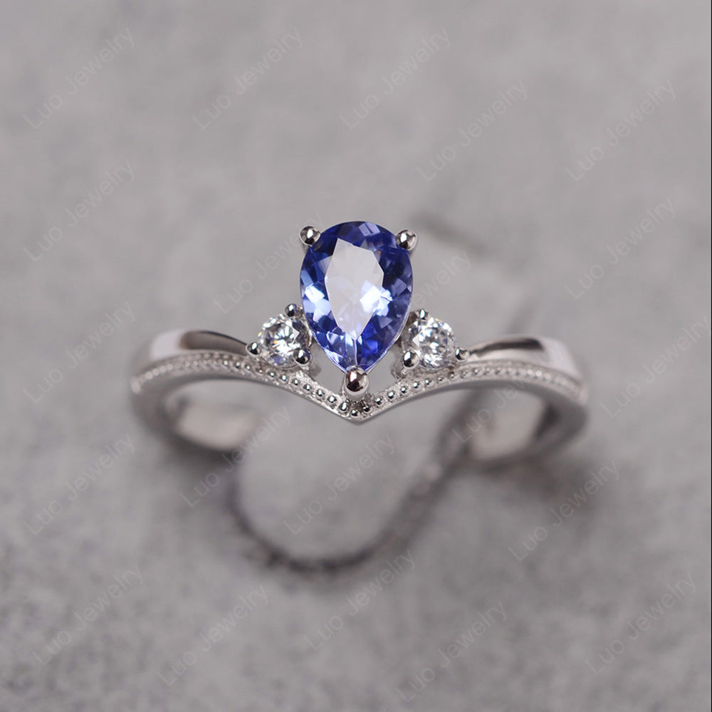 Pear Tanzanite Engagement Ring White Gold - LUO Jewelry