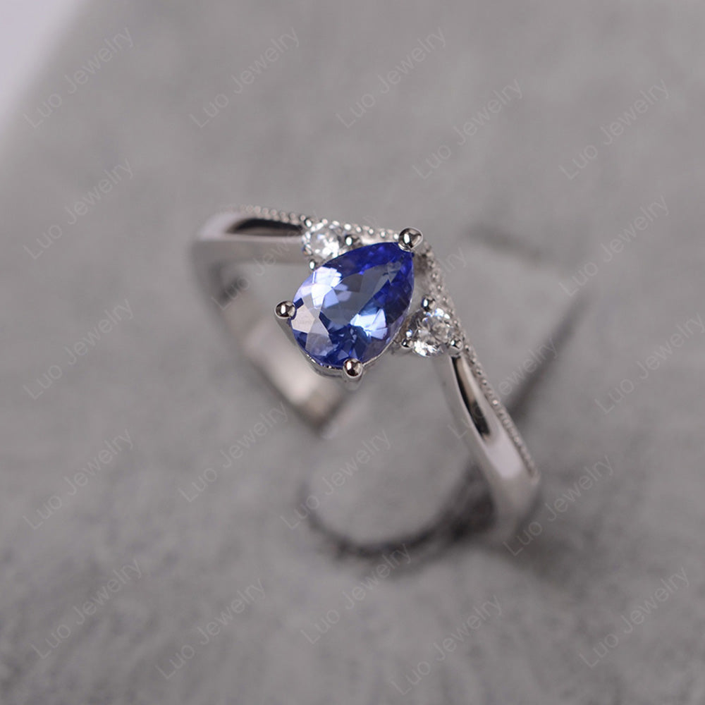 Pear Tanzanite Engagement Ring White Gold - LUO Jewelry