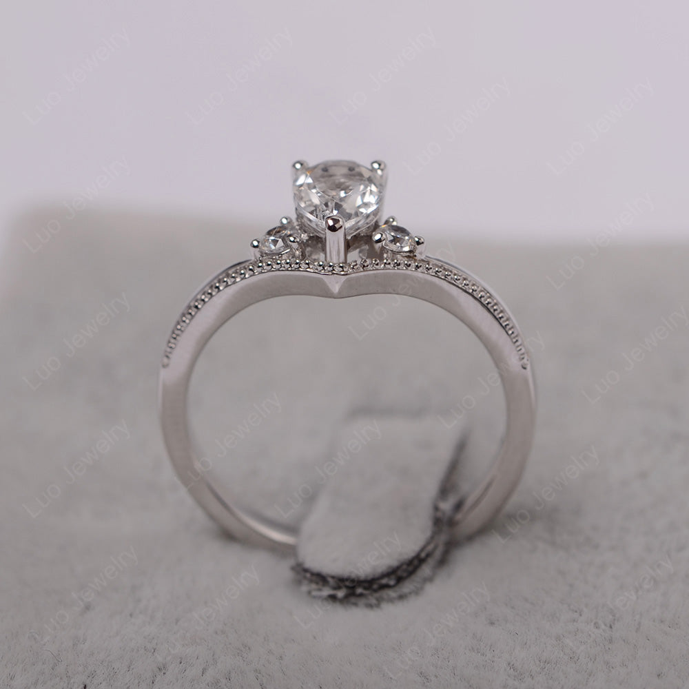 Pear White Topaz Engagement Ring White Gold - LUO Jewelry