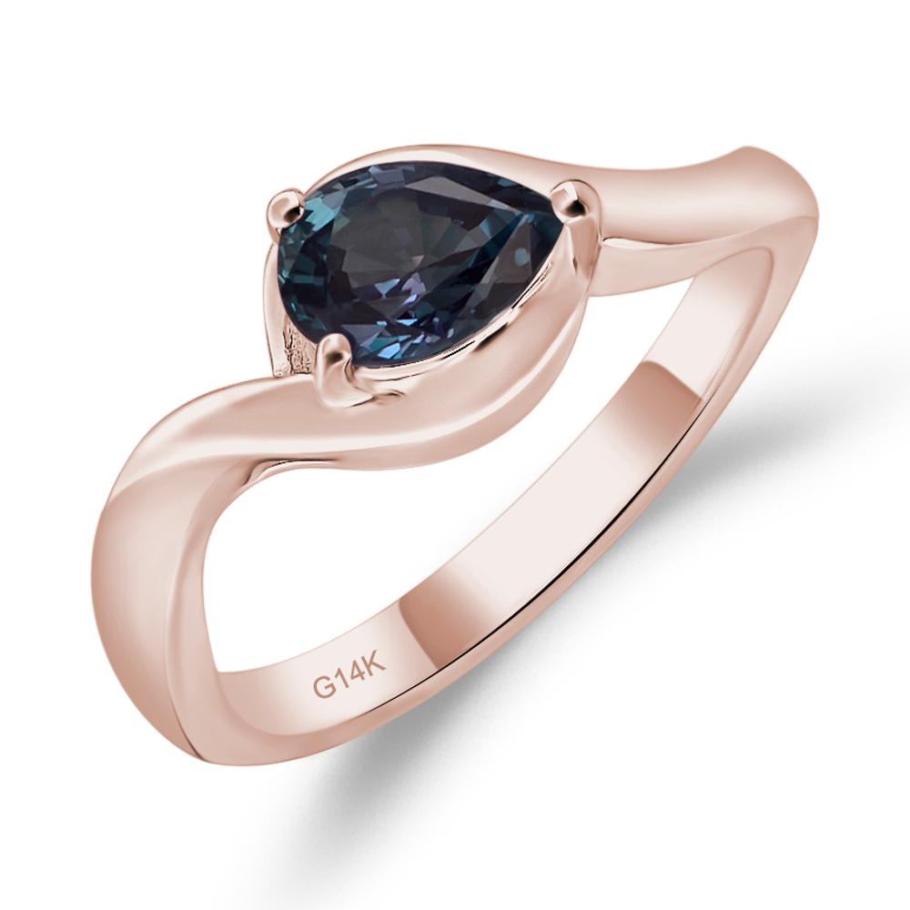 Pear Shaped Lab Created Alexandrite East West Solitaire Ring - LUO Jewelry #metal_14k rose gold