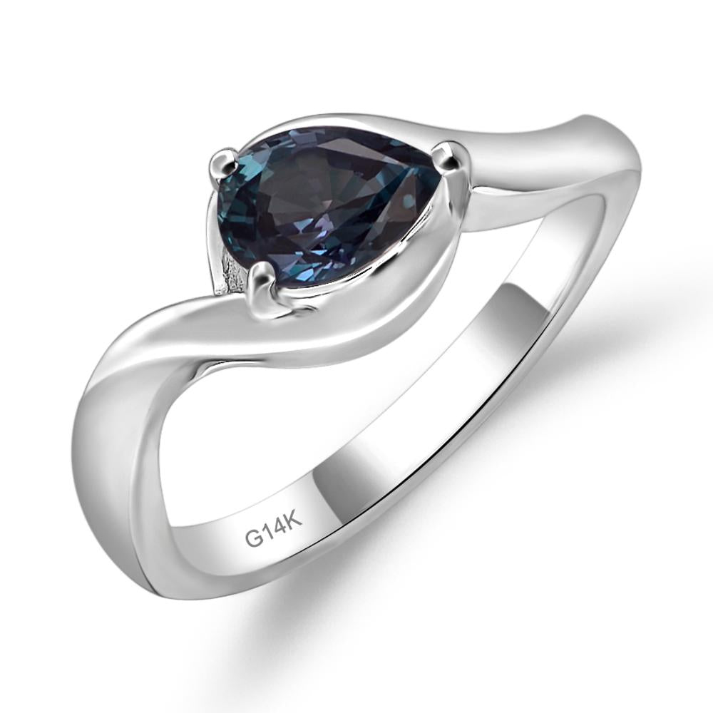 Pear Shaped Lab Created Alexandrite East West Solitaire Ring - LUO Jewelry #metal_14k white gold