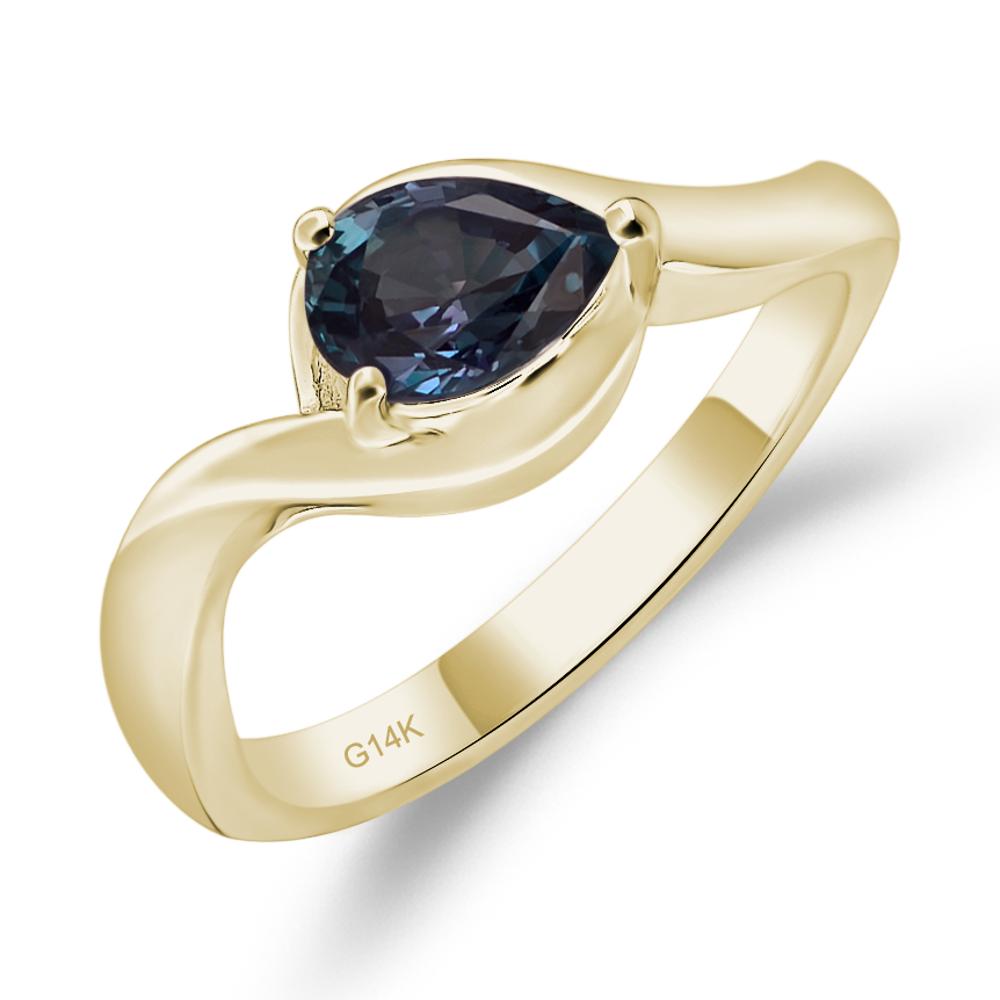 Pear Shaped Lab Created Alexandrite East West Solitaire Ring - LUO Jewelry #metal_14k yellow gold