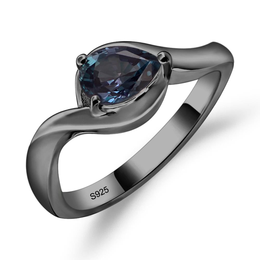Pear Shaped Lab Created Alexandrite East West Solitaire Ring - LUO Jewelry #metal_black finish sterling silver