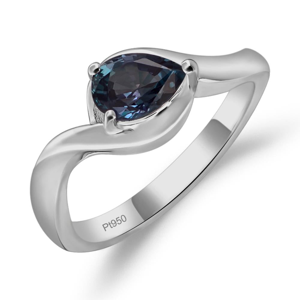Pear Shaped Lab Created Alexandrite East West Solitaire Ring - LUO Jewelry #metal_platinum
