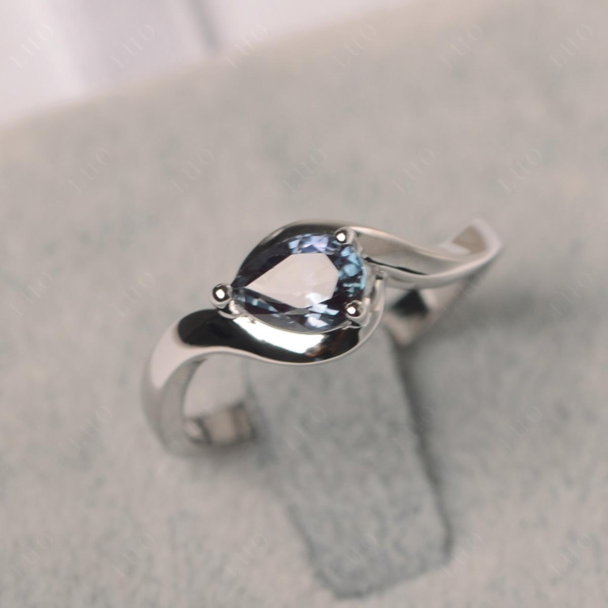 Pear Shaped Lab Created Alexandrite East West Solitaire Ring - LUO Jewelry