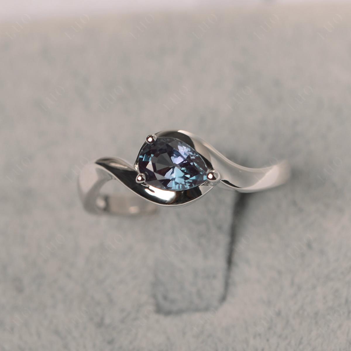 Pear Shaped Lab Created Alexandrite East West Solitaire Ring - LUO Jewelry