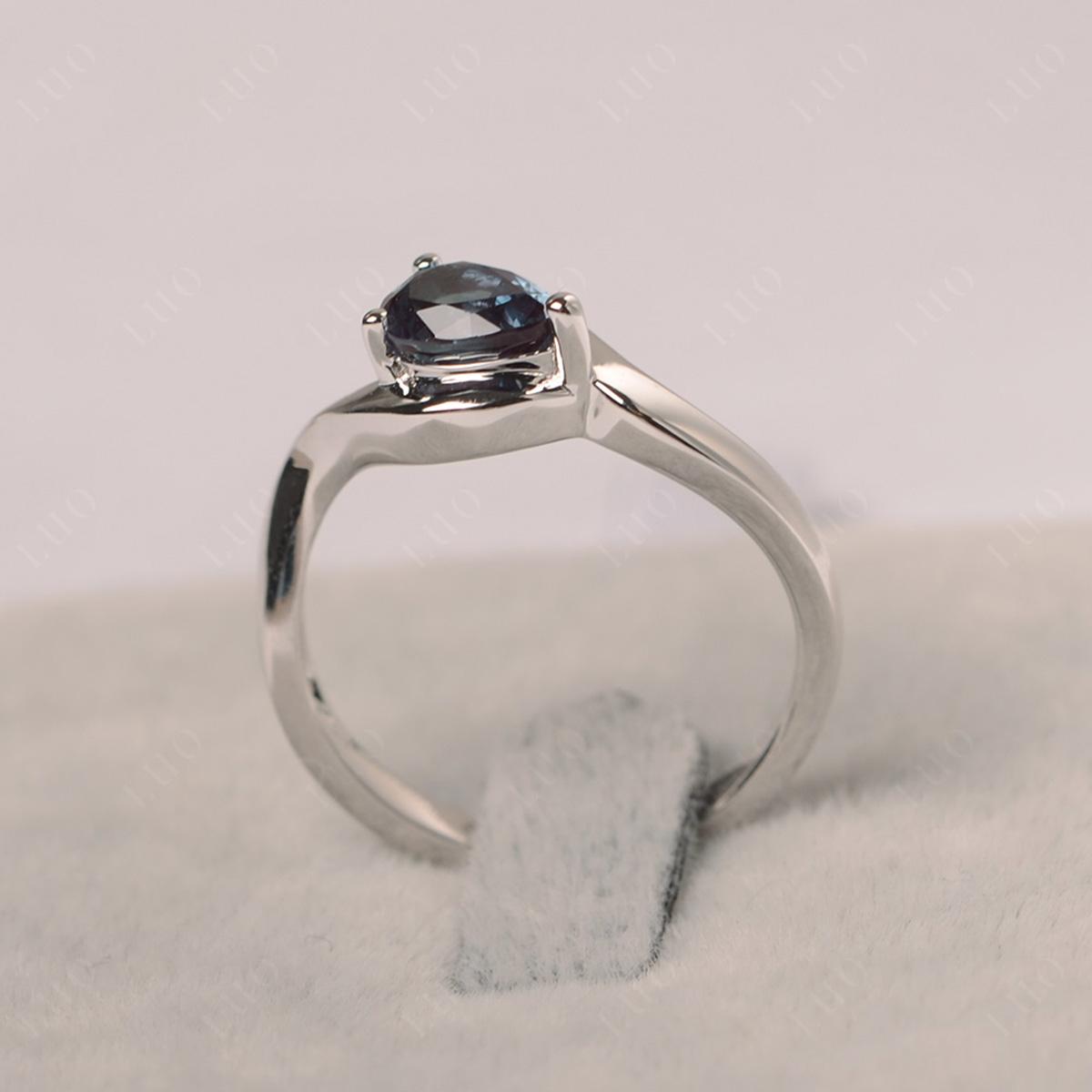 Pear Shaped Lab Created Alexandrite East West Solitaire Ring - LUO Jewelry