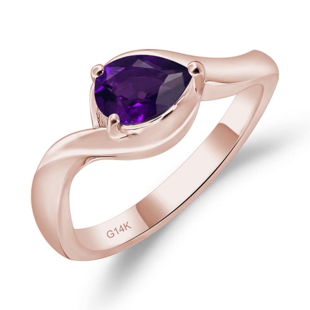 Pear Shaped Amethyst East West Solitaire Ring - LUO Jewelry #metal_14k rose gold