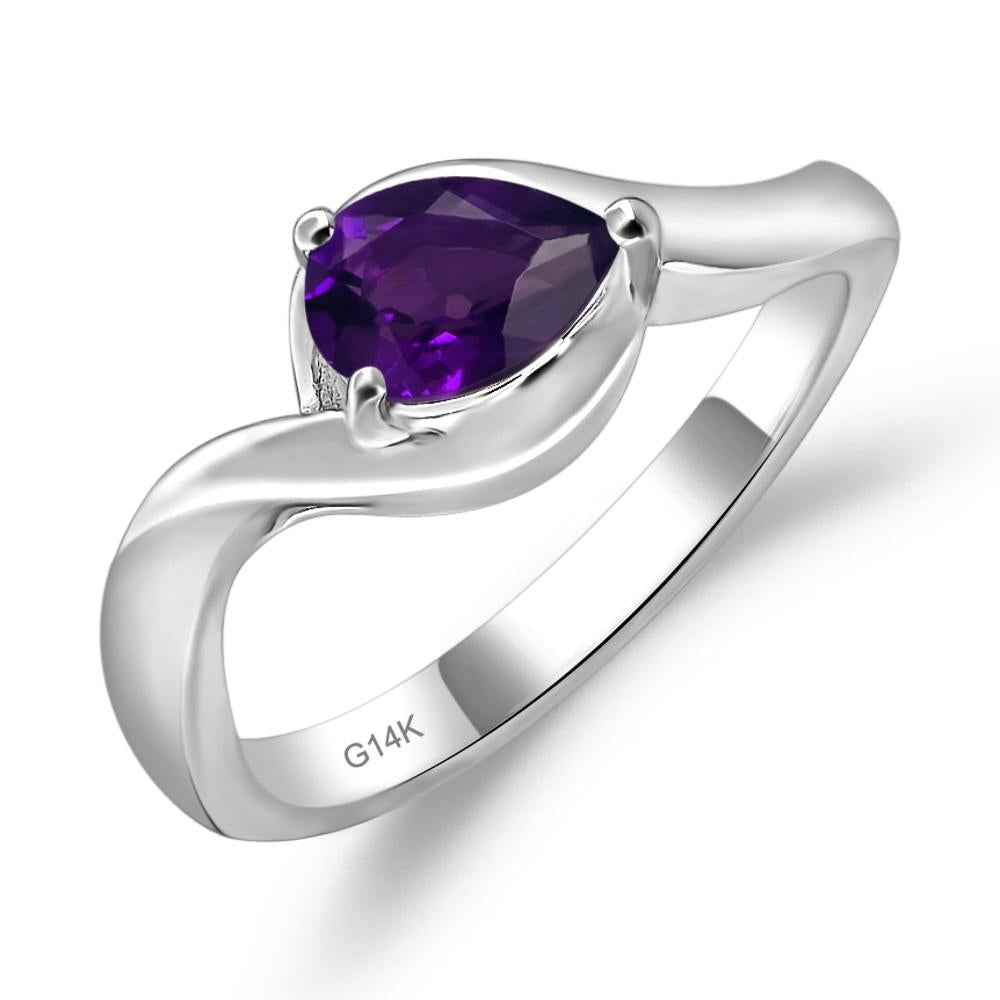 Pear Shaped Amethyst East West Solitaire Ring - LUO Jewelry #metal_14k white gold