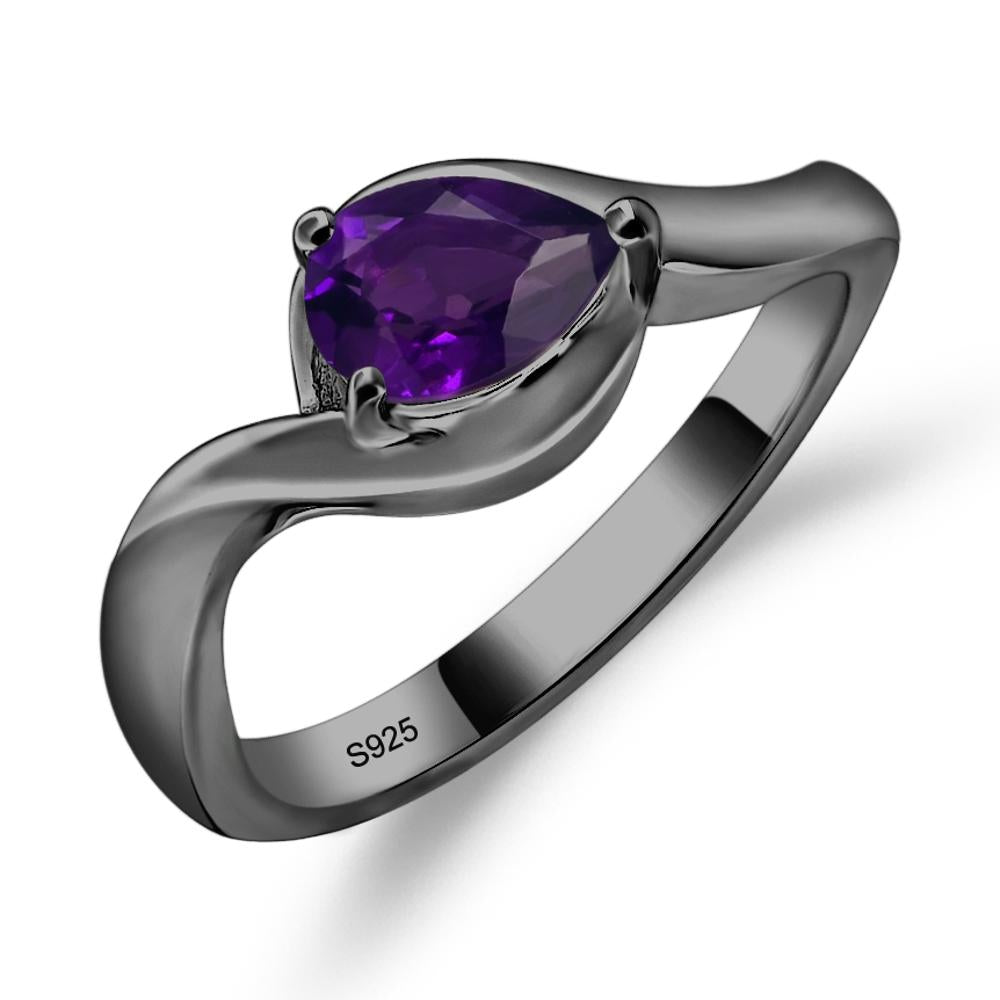 Pear Shaped Amethyst East West Solitaire Ring - LUO Jewelry #metal_black finish sterling silver