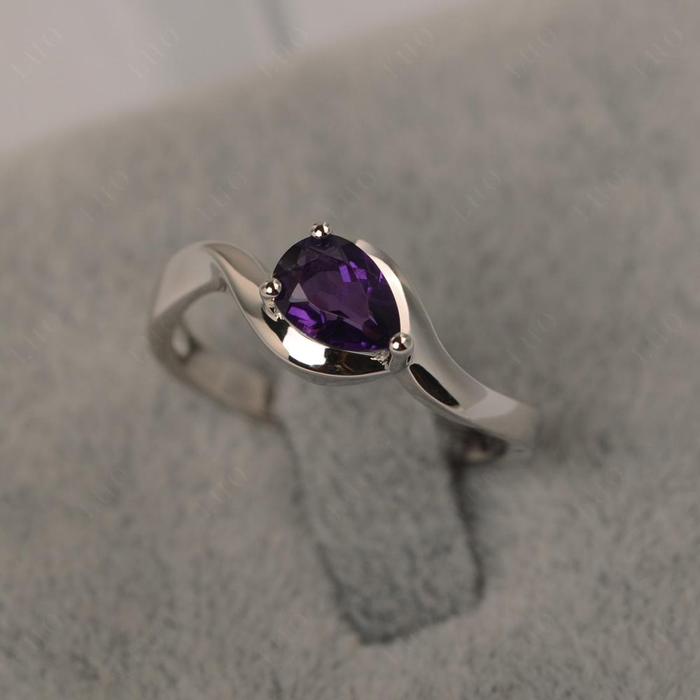 Pear Shaped Amethyst East West Solitaire Ring - LUO Jewelry