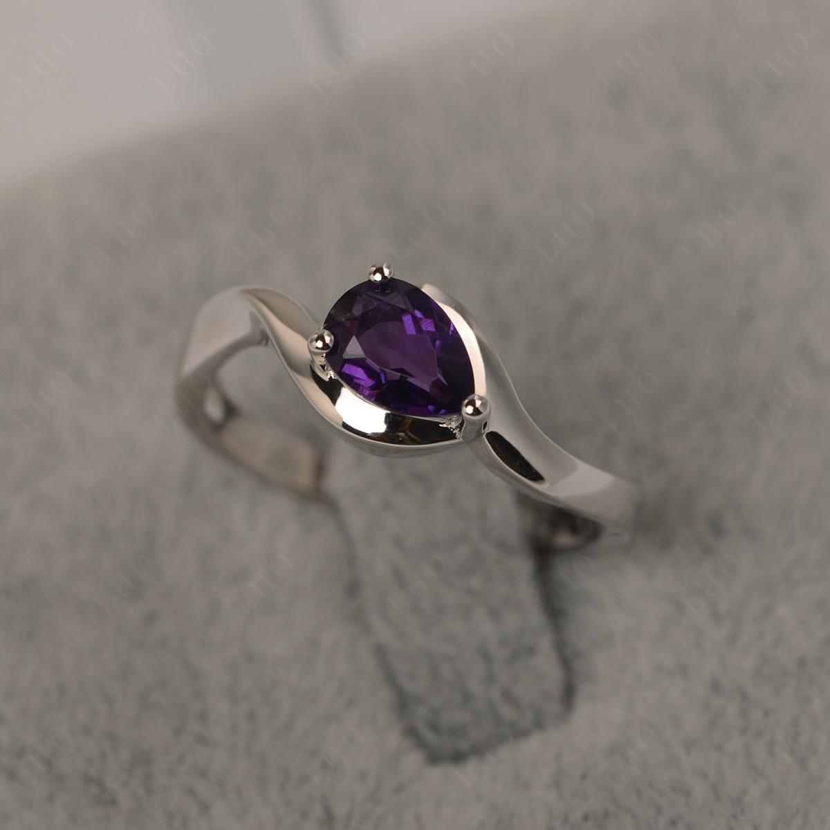 Pear Shaped Amethyst East West Solitaire Ring - LUO Jewelry