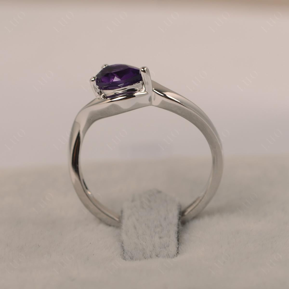 Pear Shaped Amethyst East West Solitaire Ring - LUO Jewelry
