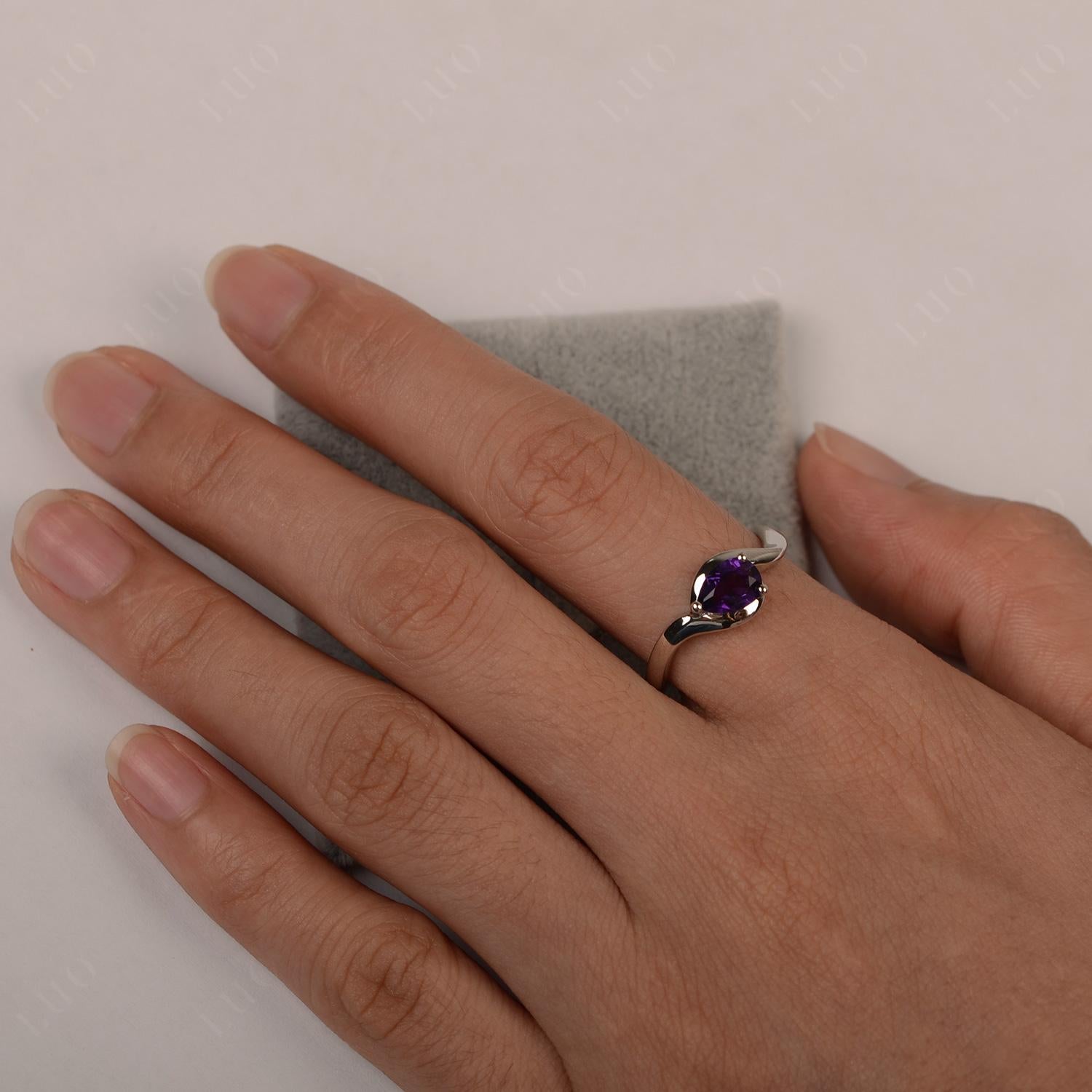 Pear Shaped Amethyst East West Solitaire Ring - LUO Jewelry