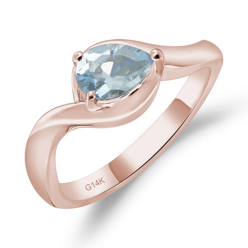 Pear Shaped Aquamarine East West Solitaire Ring - LUO Jewelry #metal_14k rose gold