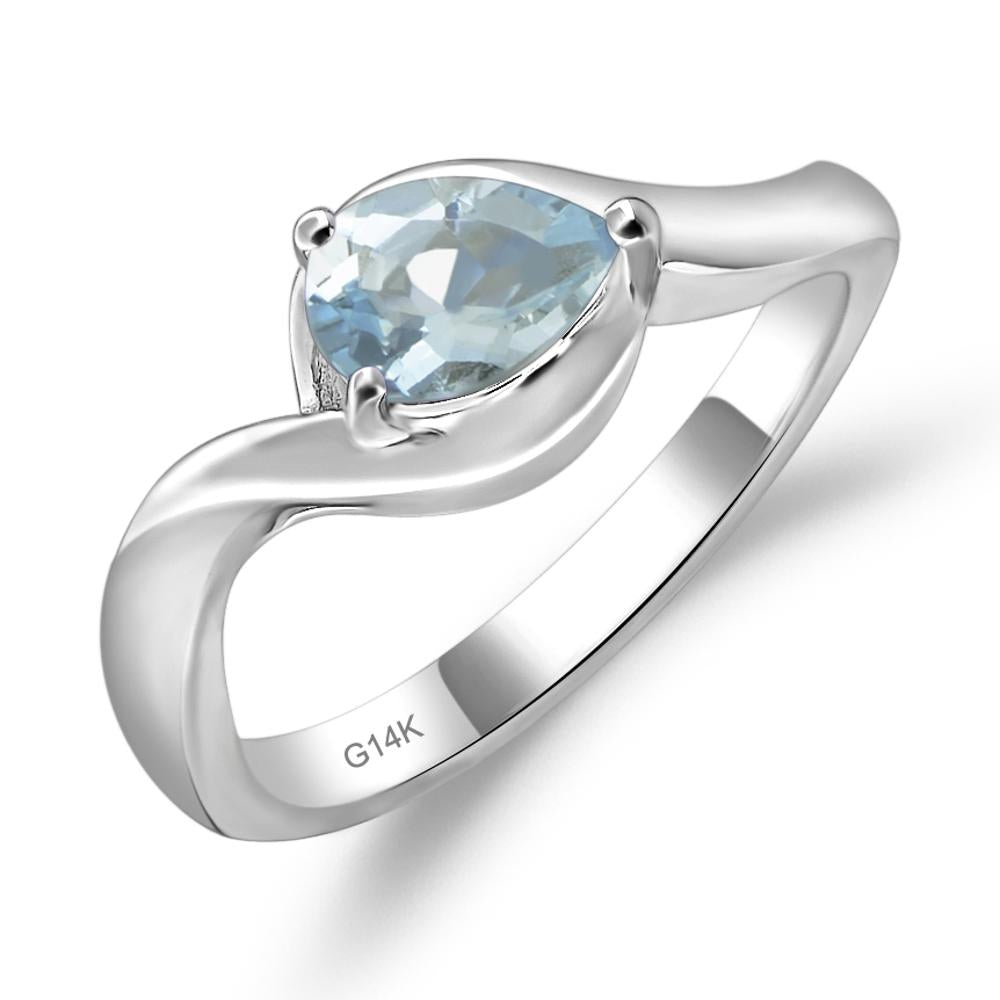 Pear Shaped Aquamarine East West Solitaire Ring - LUO Jewelry #metal_14k white gold