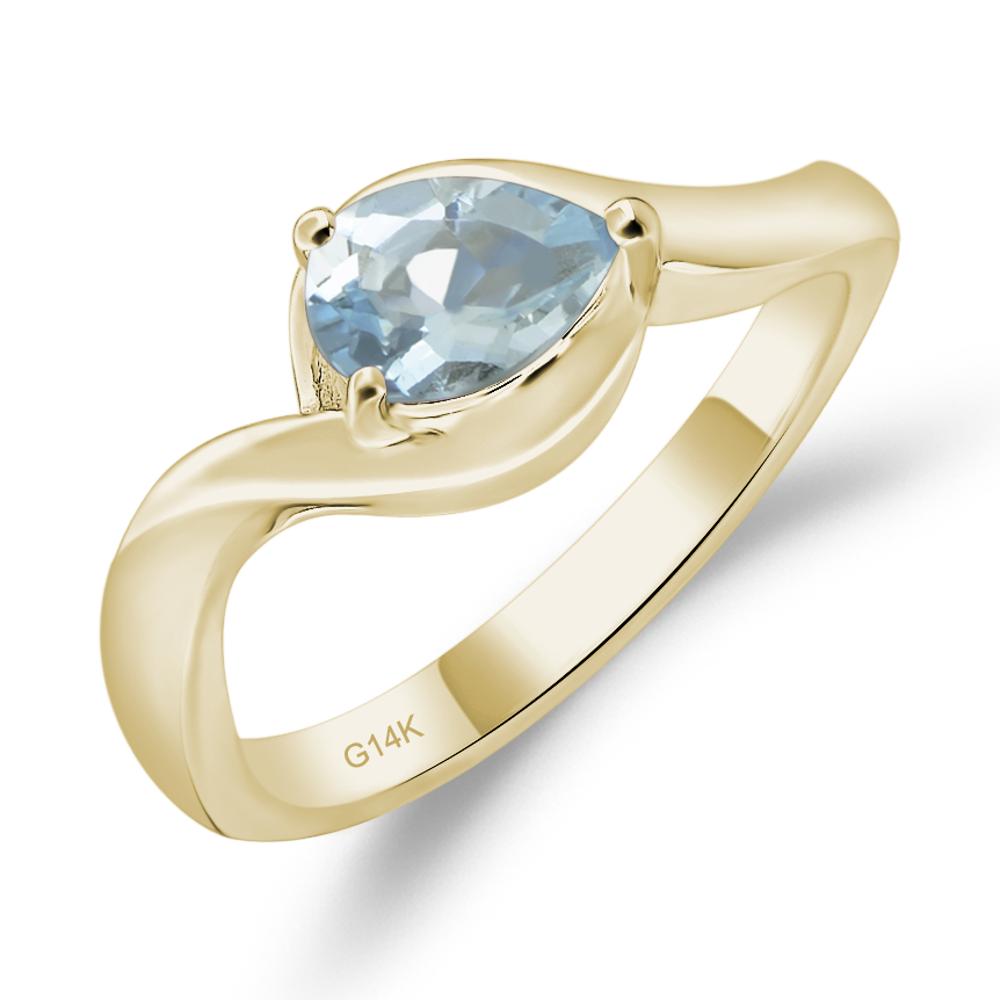 Pear Shaped Aquamarine East West Solitaire Ring - LUO Jewelry #metal_14k yellow gold