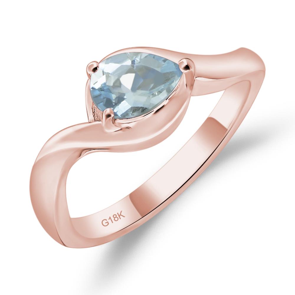 Pear Shaped Aquamarine East West Solitaire Ring - LUO Jewelry #metal_18k rose gold