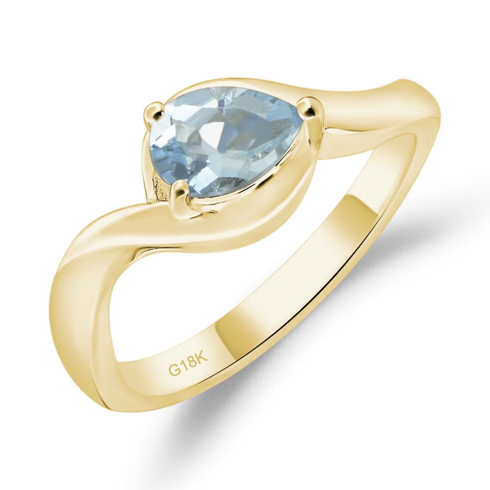 Pear Shaped Aquamarine East West Solitaire Ring - LUO Jewelry #metal_18k yellow gold