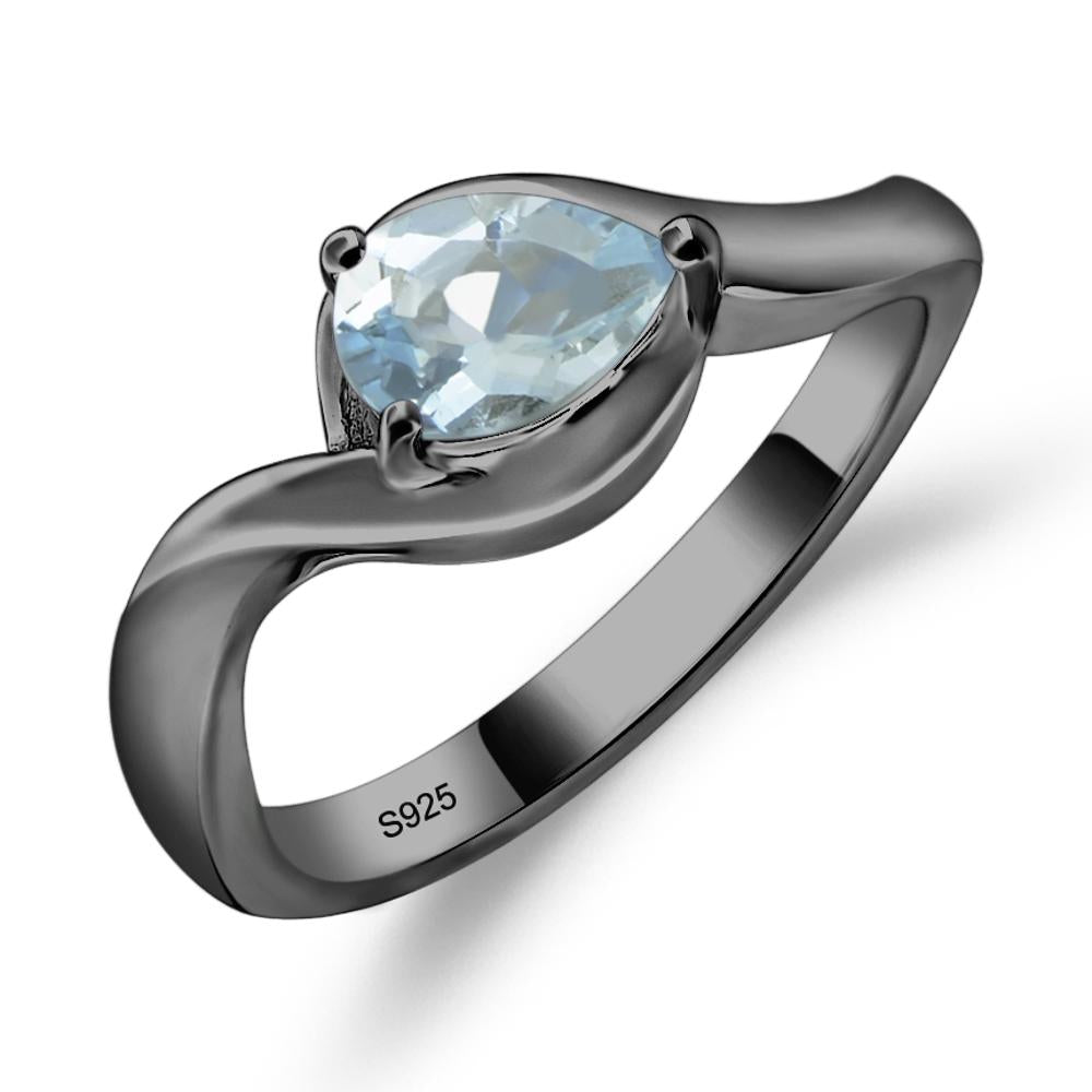 Pear Shaped Aquamarine East West Solitaire Ring - LUO Jewelry #metal_black finish sterling silver