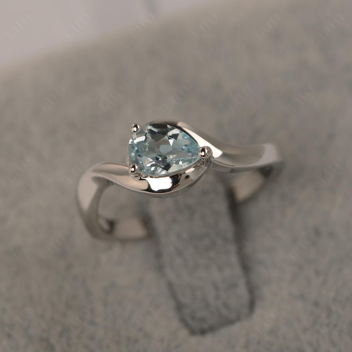 Pear Shaped Aquamarine East West Solitaire Ring - LUO Jewelry