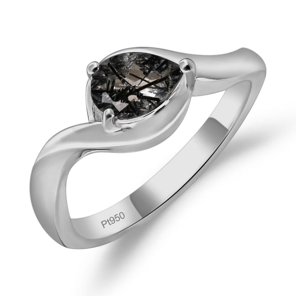 Pear Shaped Black Rutilated Quartz East West Solitaire Ring - LUO Jewelry #metal_platinum
