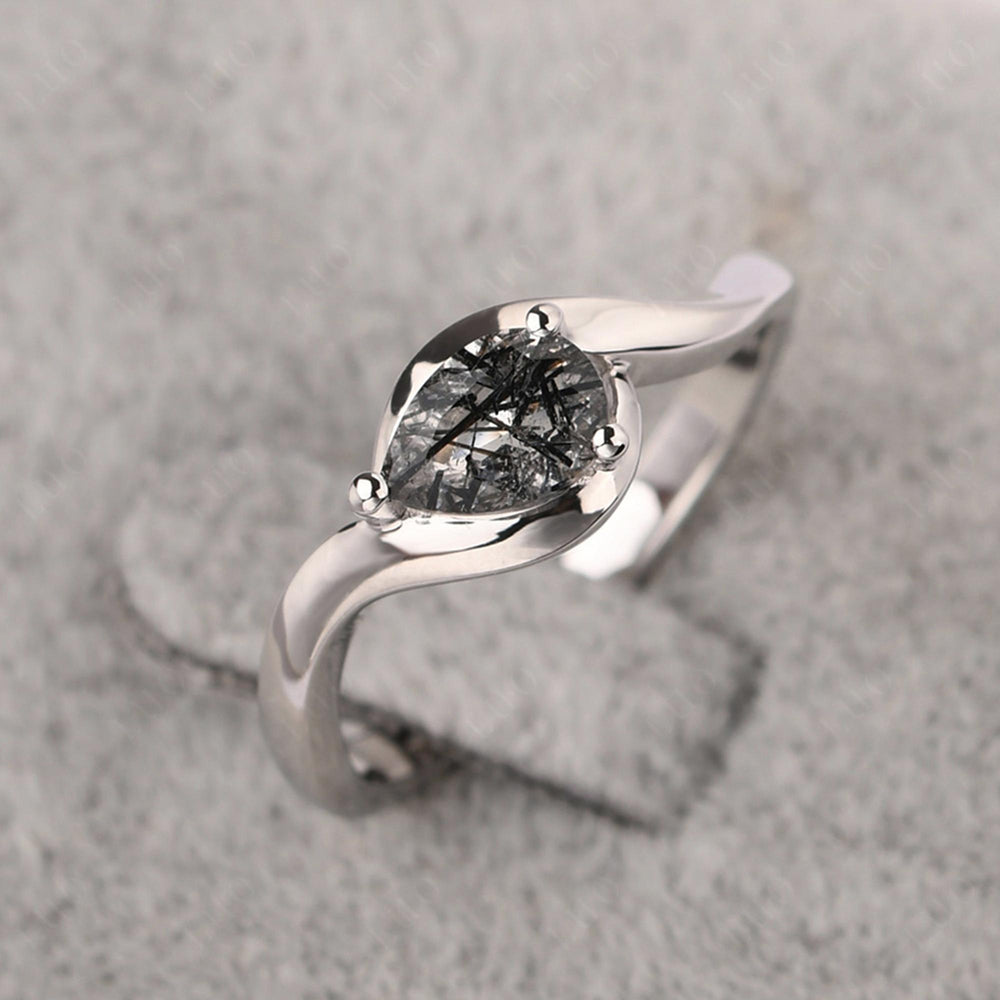 Pear Shaped Rutilated Quartz East West Solitaire Ring - LUO Jewelry