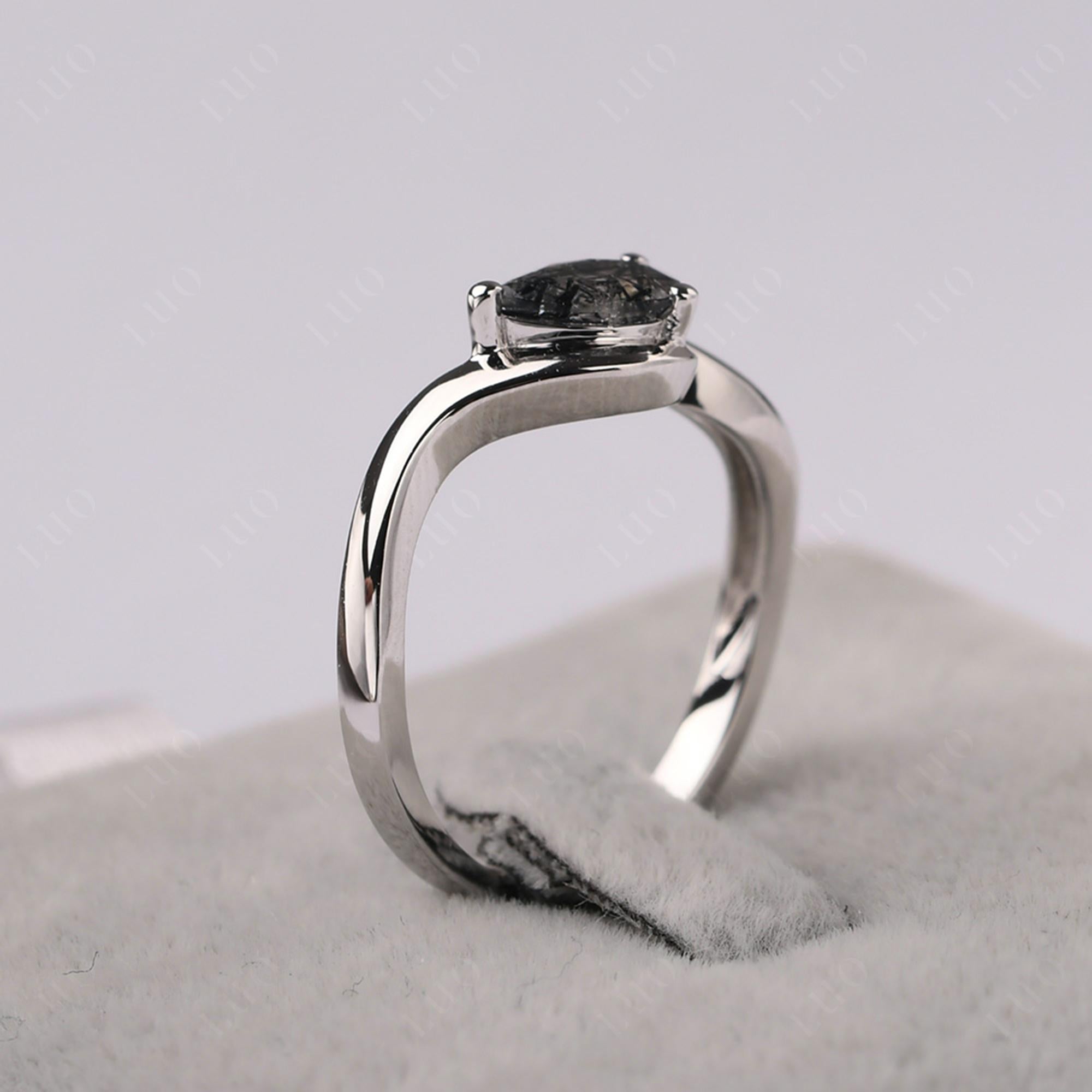 Pear Shaped Black Rutilated Quartz East West Solitaire Ring - LUO Jewelry