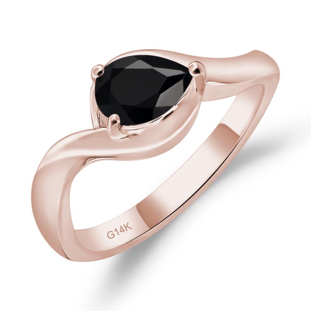 Pear Shaped Black Stone East West Solitaire Ring - LUO Jewelry #metal_14k rose gold