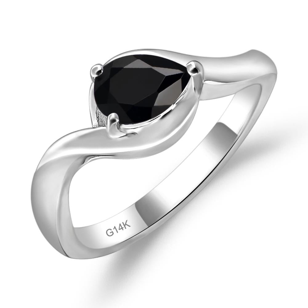 Pear Shaped Black Stone East West Solitaire Ring - LUO Jewelry #metal_14k white gold