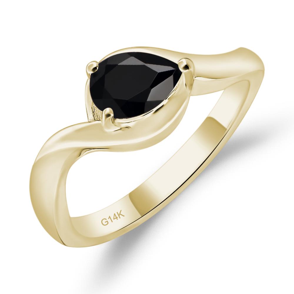 Pear Shaped Black Stone East West Solitaire Ring - LUO Jewelry #metal_14k yellow gold