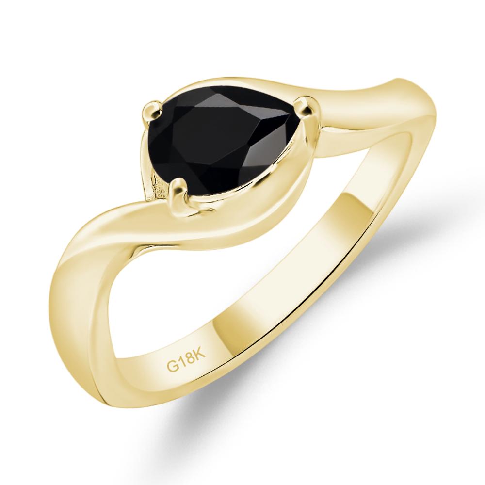 Pear Shaped Black Stone East West Solitaire Ring - LUO Jewelry #metal_18k yellow gold