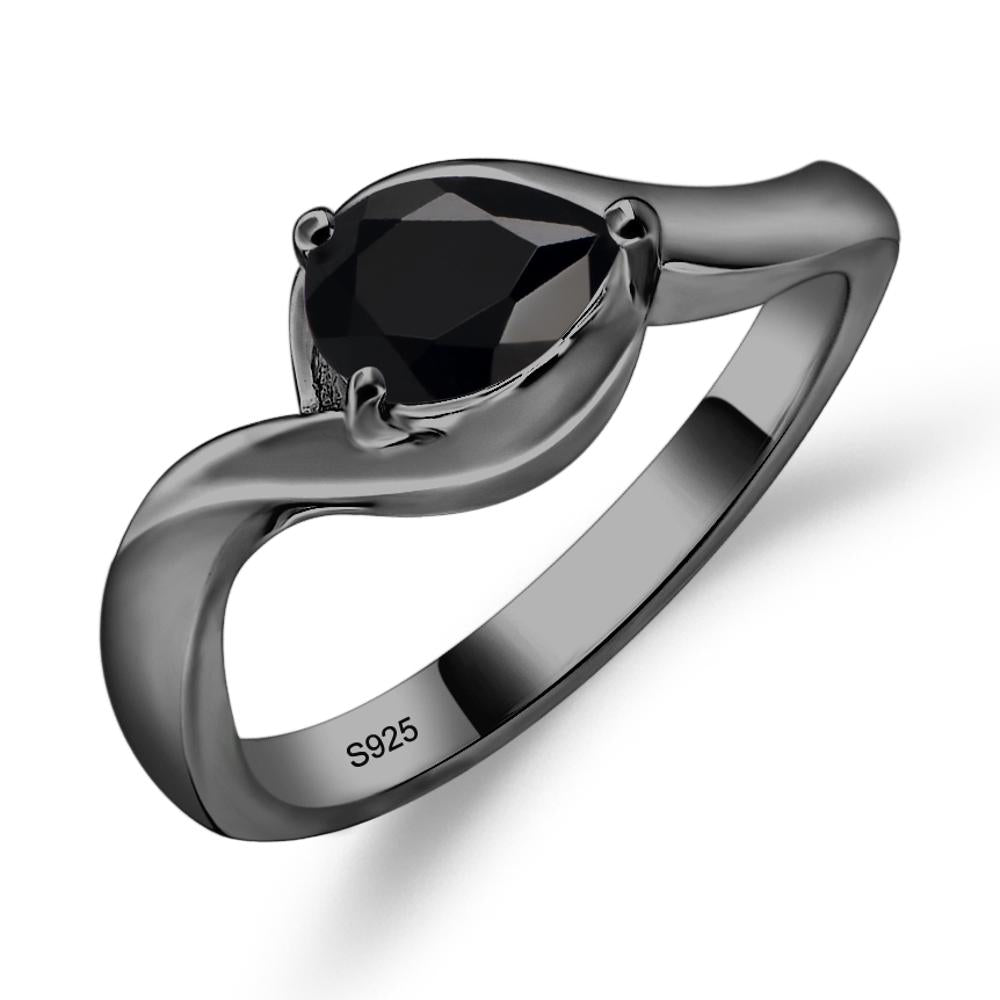 Pear Shaped Black Stone East West Solitaire Ring - LUO Jewelry #metal_black finish sterling silver