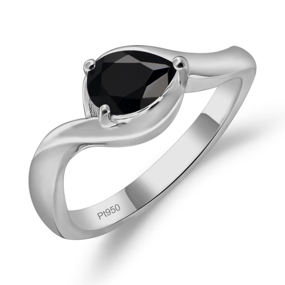 Pear Shaped Black Stone East West Solitaire Ring - LUO Jewelry #metal_platinum