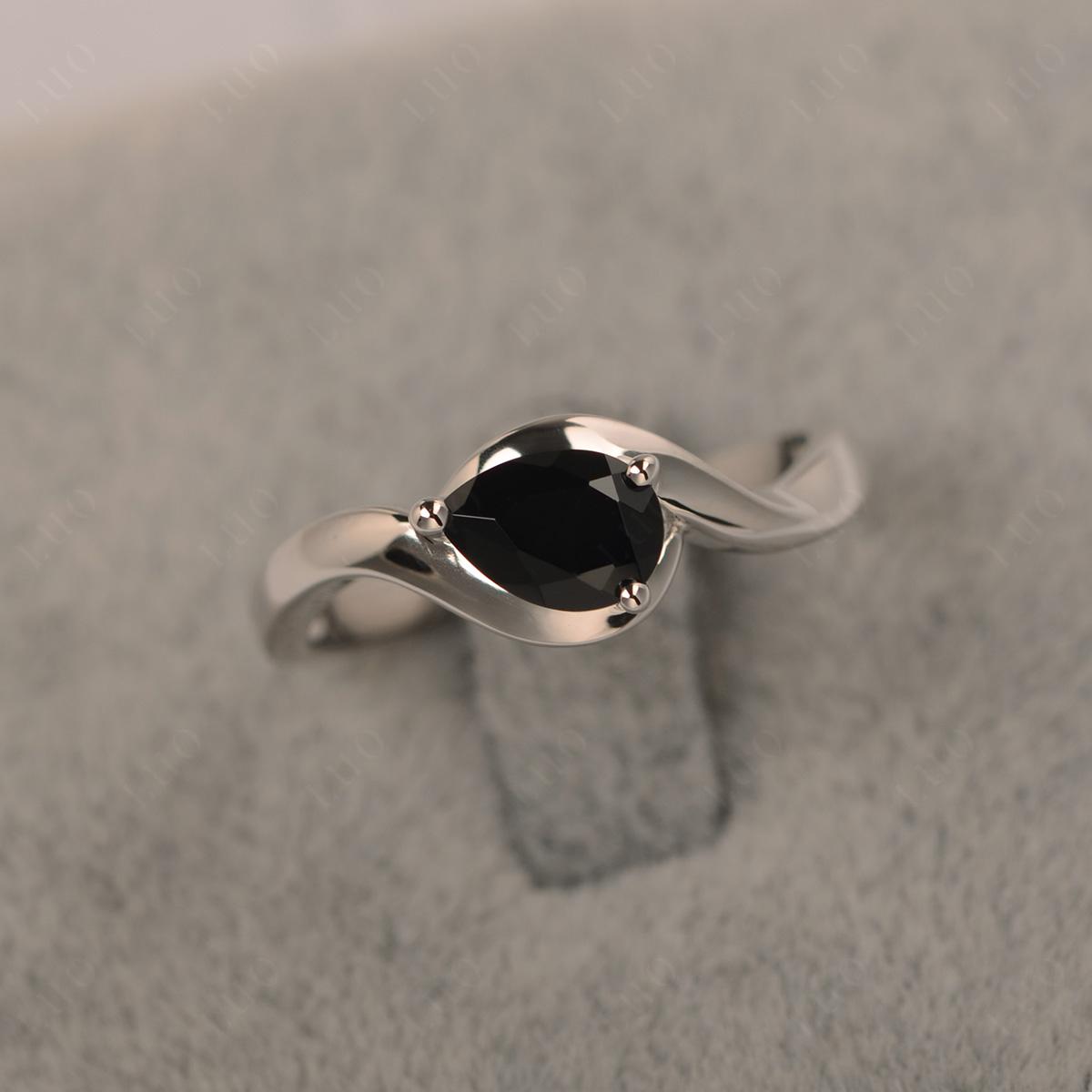 Pear Shaped Black Stone East West Solitaire Ring - LUO Jewelry