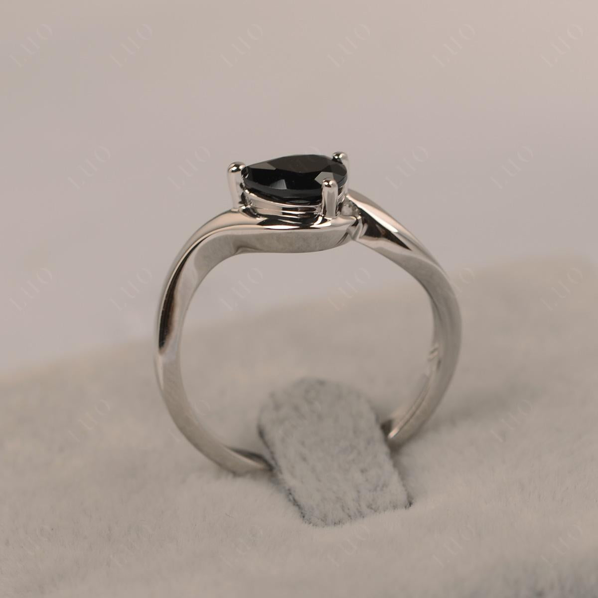 Pear Shaped Black Stone East West Solitaire Ring - LUO Jewelry