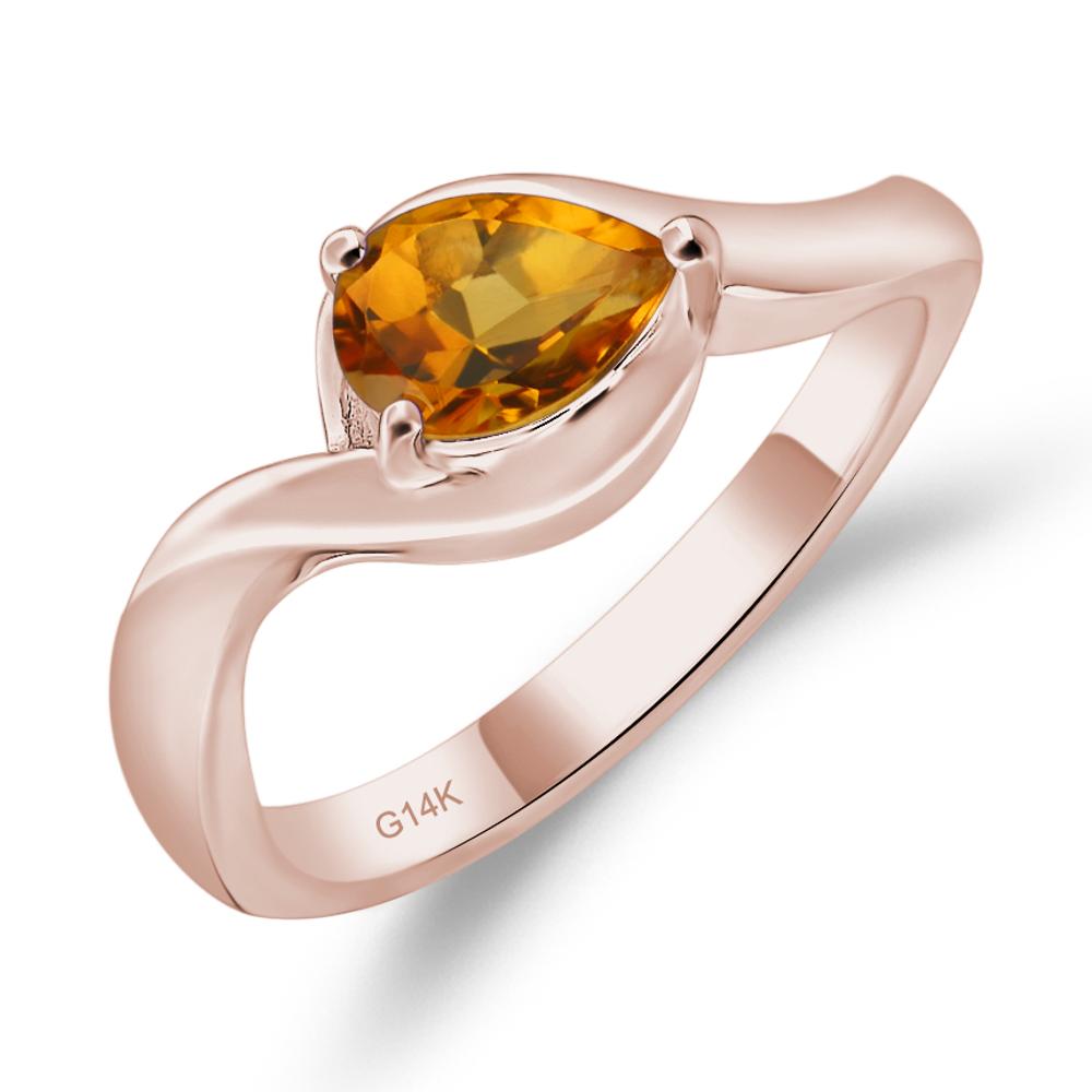 Pear Shaped Citrine East West Solitaire Ring - LUO Jewelry #metal_14k rose gold