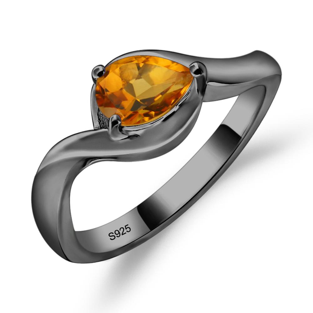 Pear Shaped Citrine East West Solitaire Ring - LUO Jewelry #metal_black finish sterling silver
