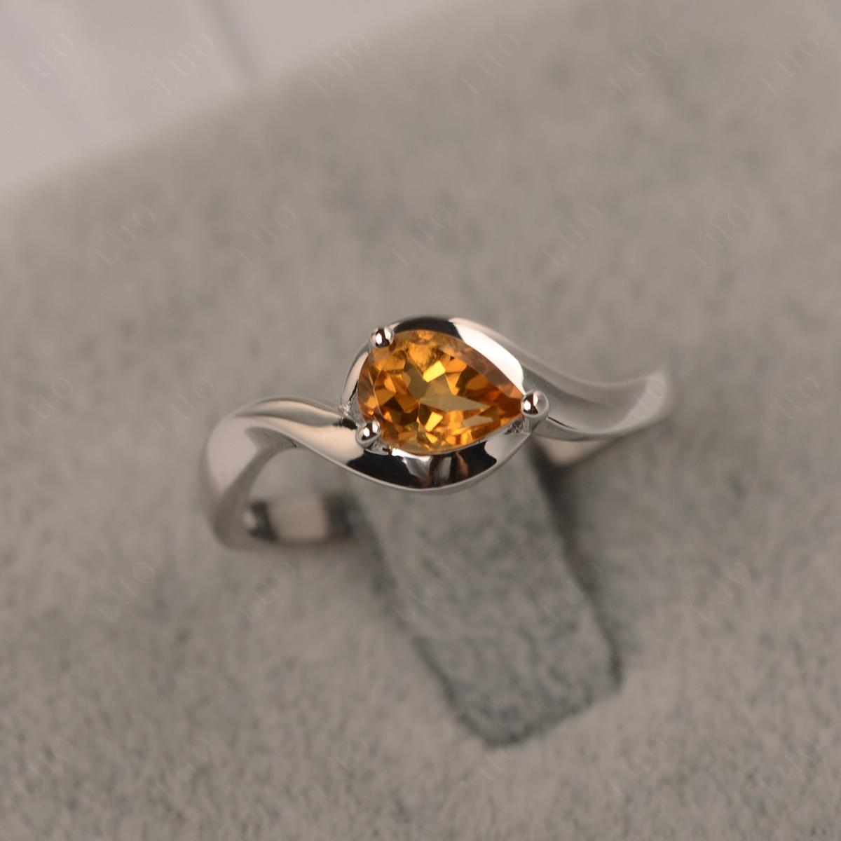 Pear Shaped Citrine East West Solitaire Ring - LUO Jewelry