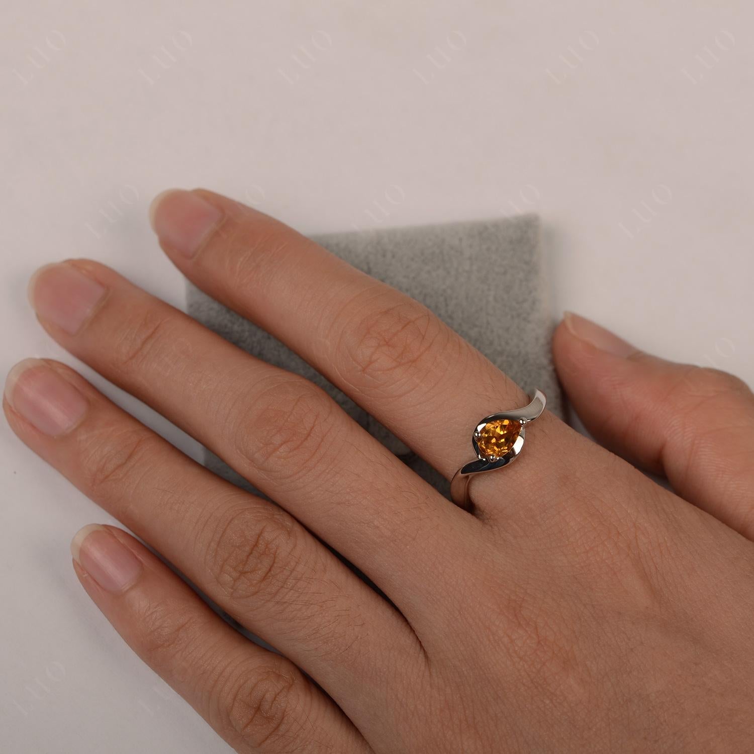 Pear Shaped Citrine East West Solitaire Ring - LUO Jewelry