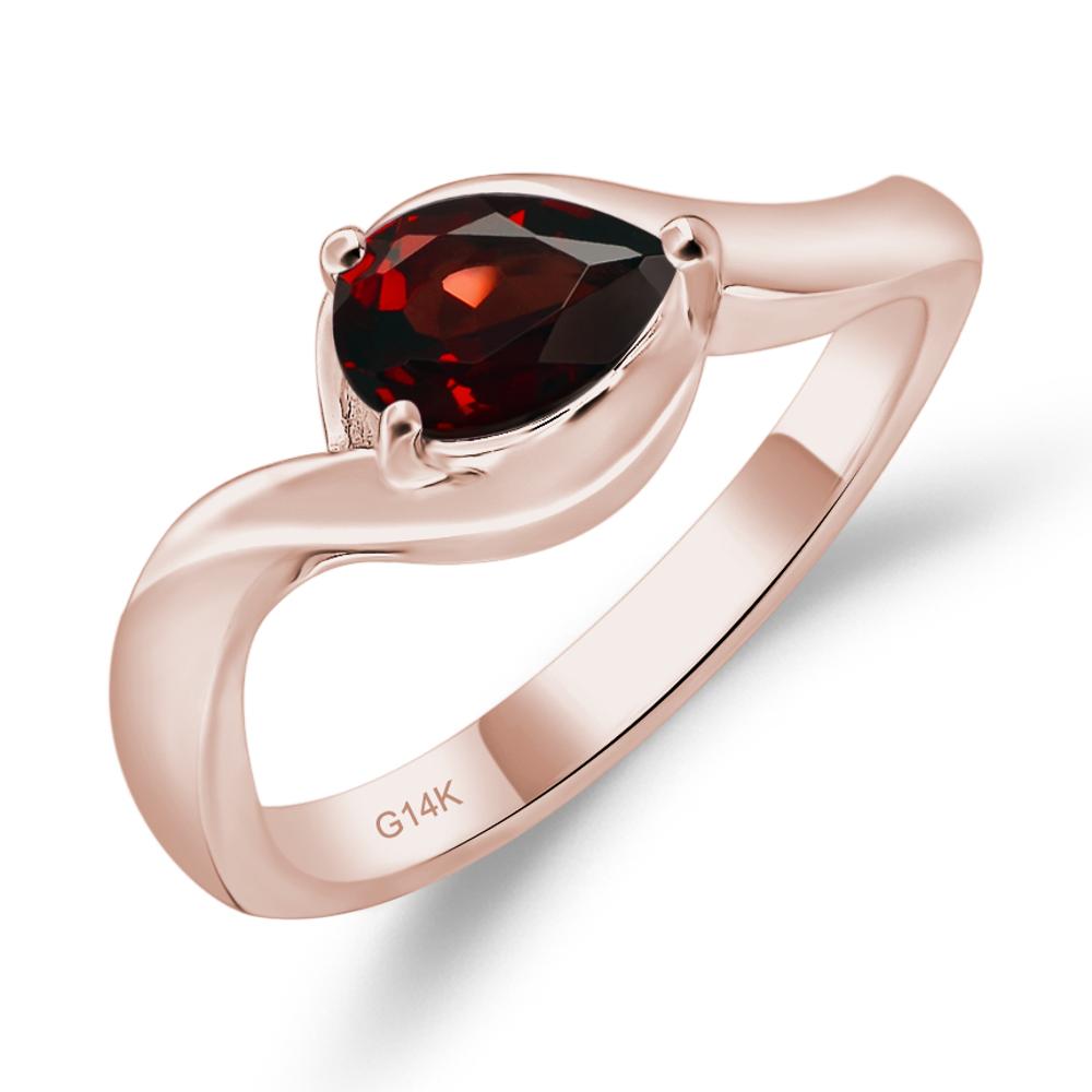 Pear Shaped Garnet East West Solitaire Ring - LUO Jewelry #metal_14k rose gold