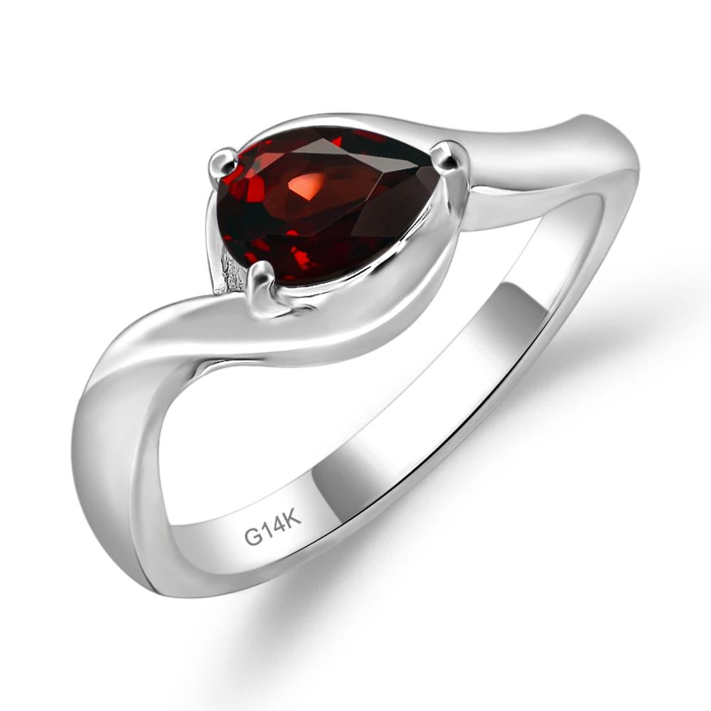 Pear Shaped Garnet East West Solitaire Ring - LUO Jewelry #metal_14k white gold