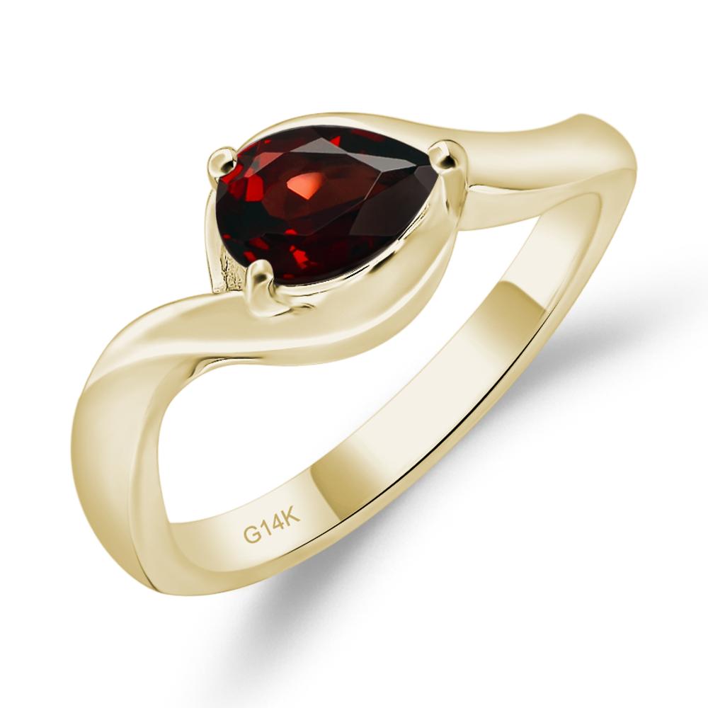 Pear Shaped Garnet East West Solitaire Ring - LUO Jewelry #metal_14k yellow gold