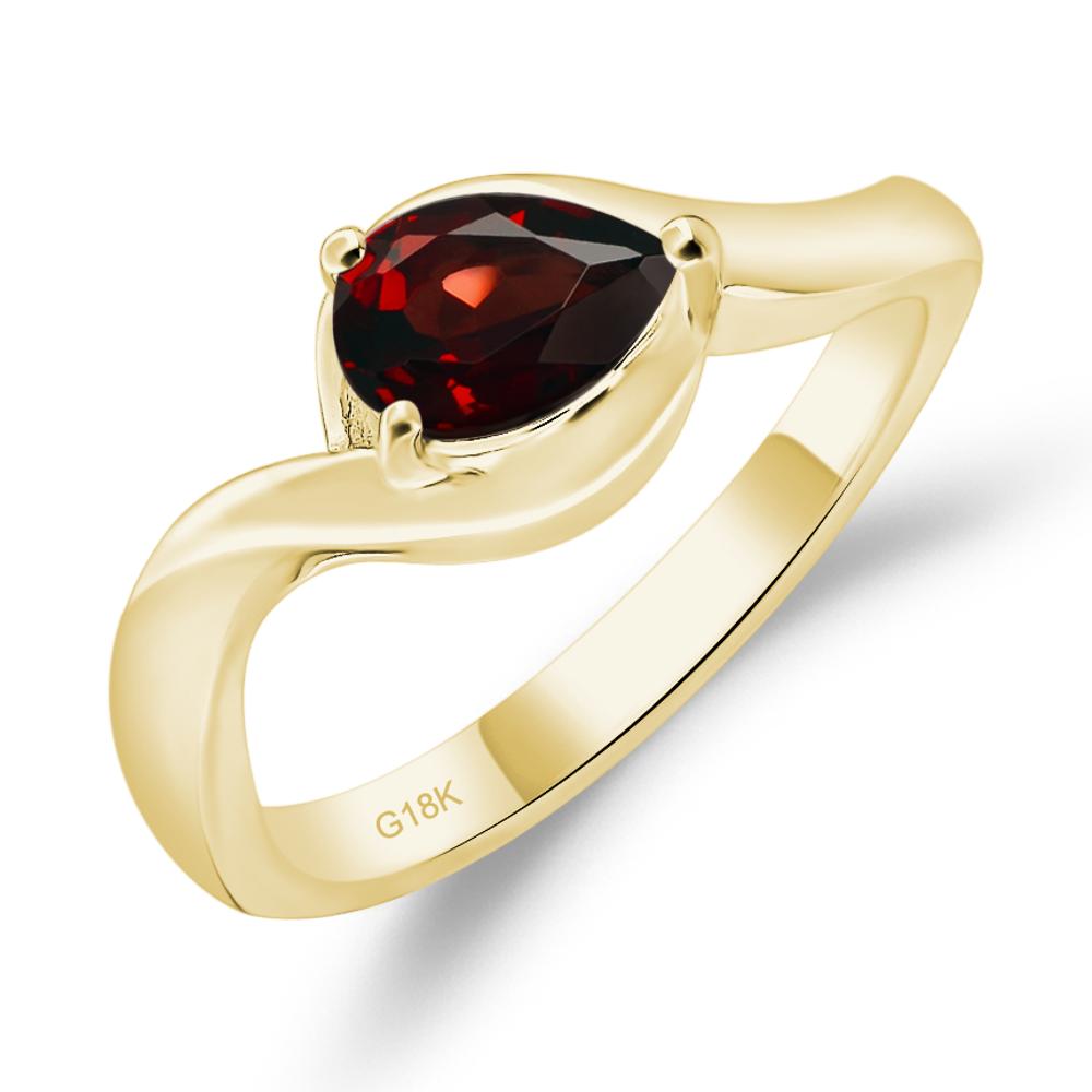 Pear Shaped Garnet East West Solitaire Ring - LUO Jewelry #metal_18k yellow gold