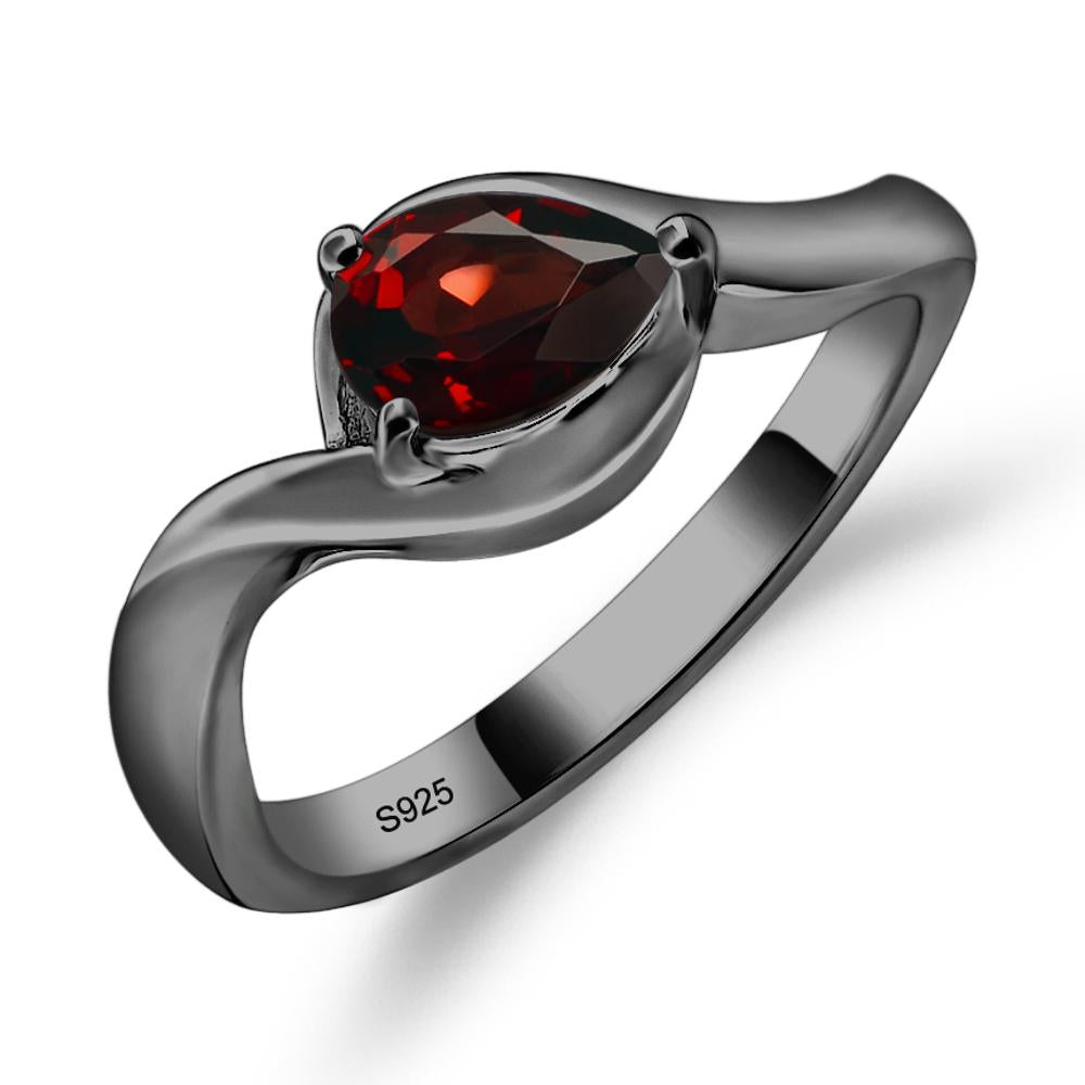 Pear Shaped Garnet East West Solitaire Ring - LUO Jewelry #metal_black finish sterling silver