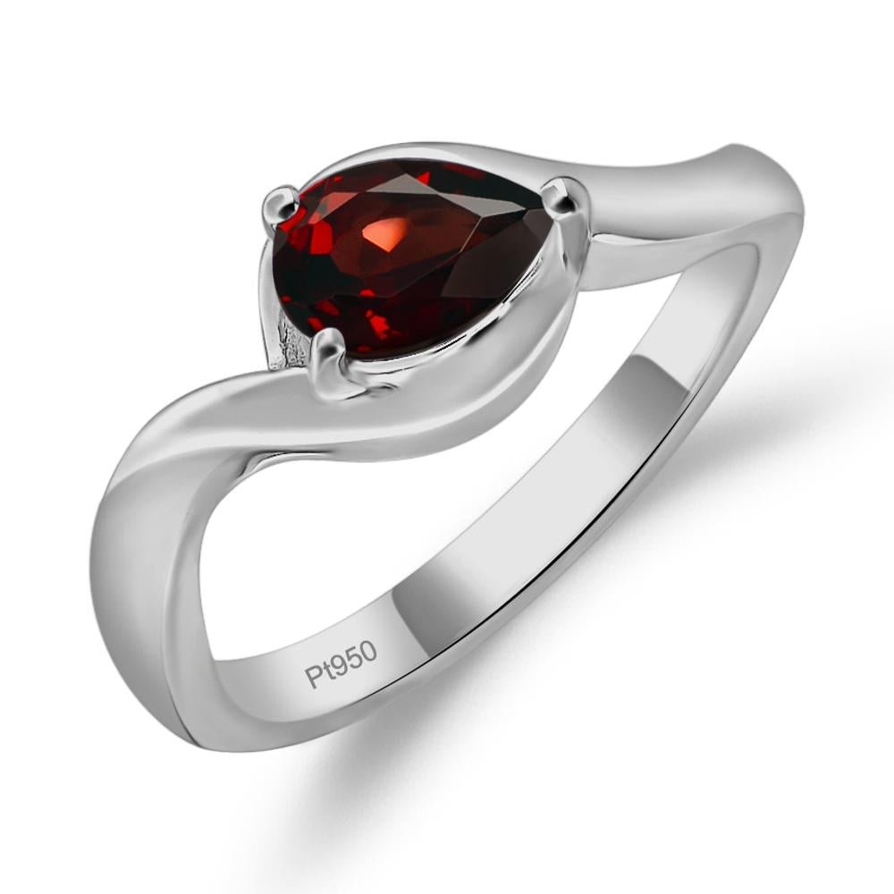 Pear Shaped Garnet East West Solitaire Ring - LUO Jewelry #metal_platinum