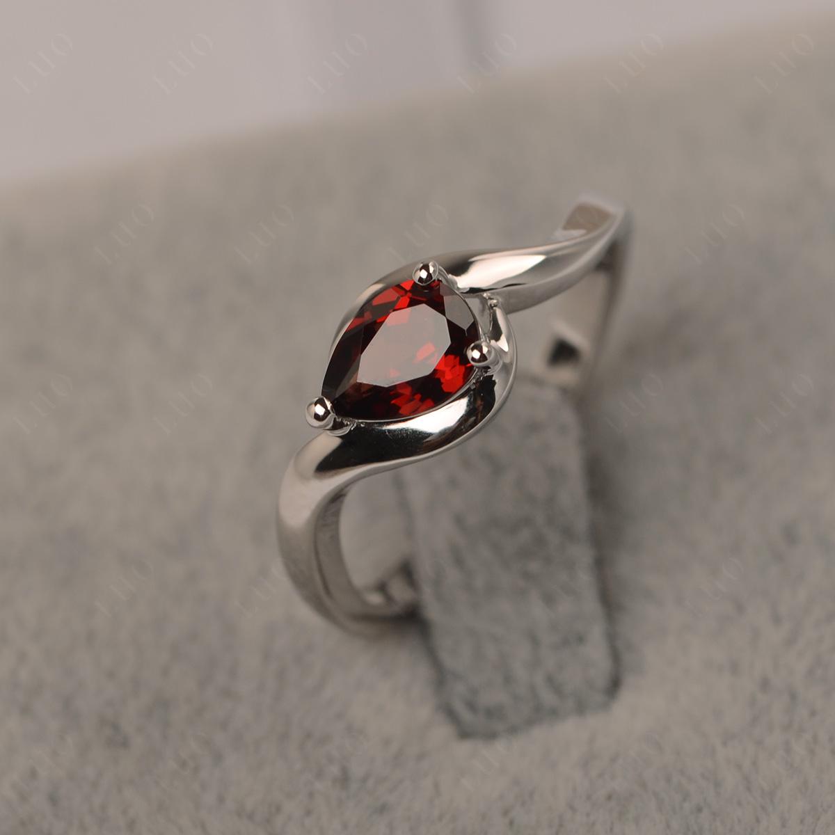 Pear Shaped Garnet East West Solitaire Ring - LUO Jewelry