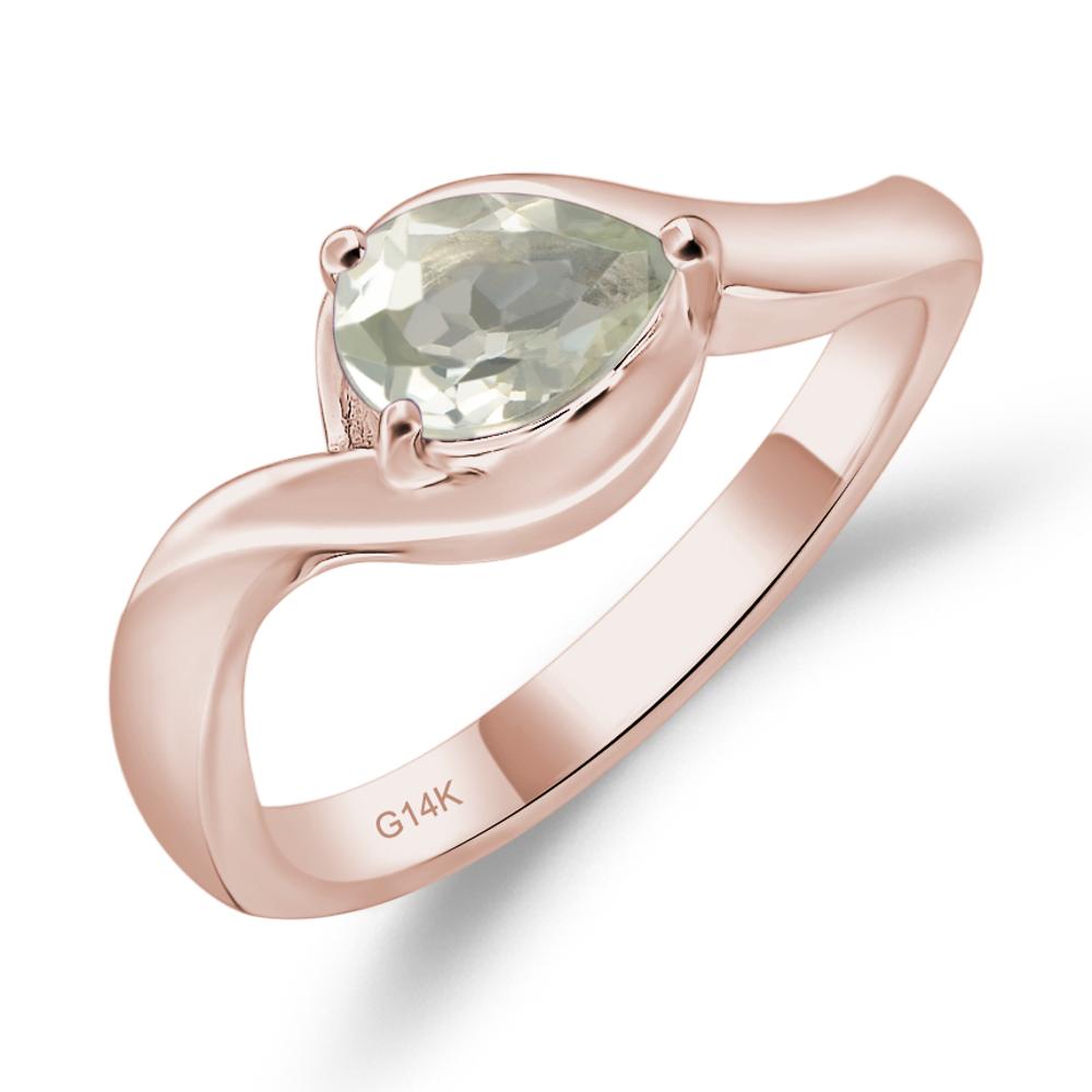 Pear Shaped Green Amethyst East West Solitaire Ring - LUO Jewelry #metal_14k rose gold