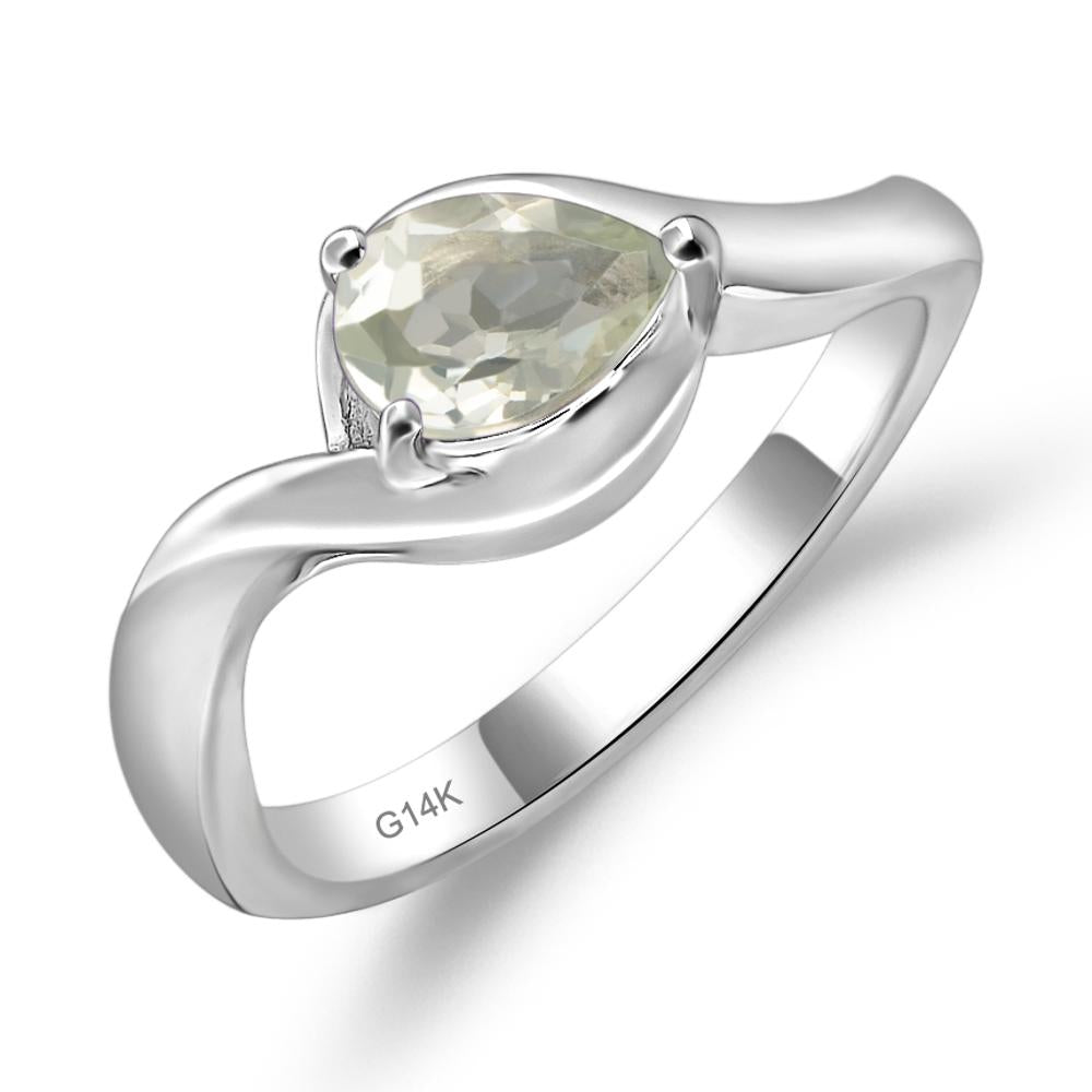 Pear Shaped Green Amethyst East West Solitaire Ring - LUO Jewelry #metal_14k white gold