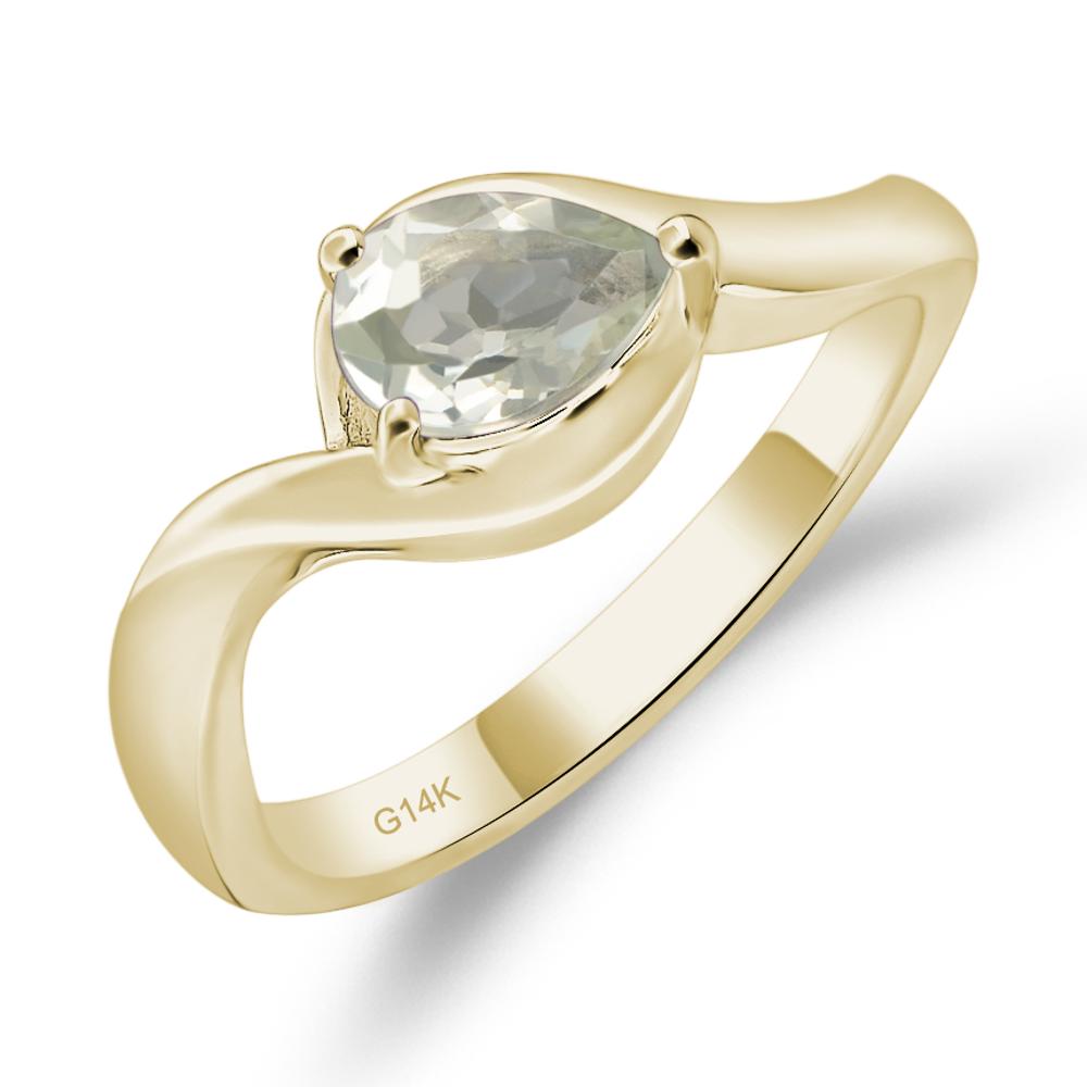 Pear Shaped Green Amethyst East West Solitaire Ring - LUO Jewelry #metal_14k yellow gold